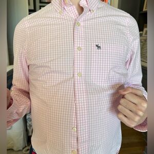 Abercrombie & Fitch Men's Pink Gingham Button-Down Shirt